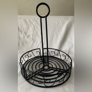 Black Round Spiral Wrought Iron Condiment Caddy with Card Menu Holder